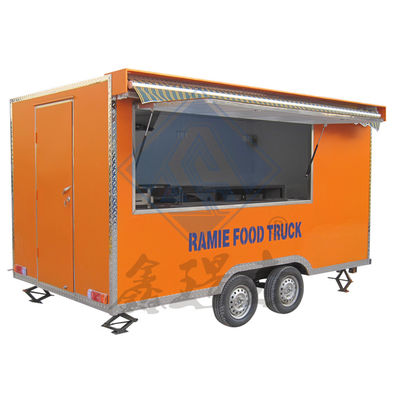 Larga vida útil 4.5M Camión de comida móvil cuadrado con ejes dobles y 3KW de potencia