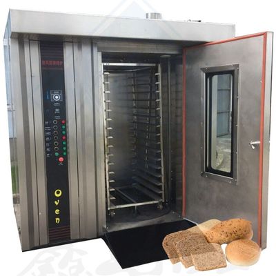 Horno rotativo de gas profesional competitivo con capacidad de producción de 100 kg/h y 32 bandejas
