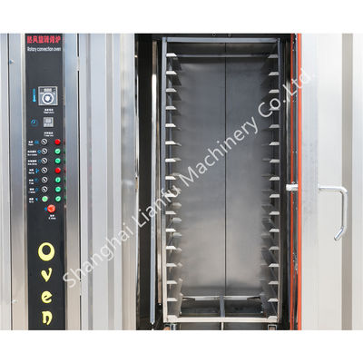 Horno rotativo de gas profesional competitivo con capacidad de producción de 100 kg/h y 32 bandejas