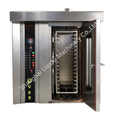 Horno rotativo de gas profesional competitivo con capacidad de producción de 100 kg/h y 32 bandejas