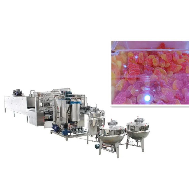 Línea de máquinas automáticas de bebidas y alimentos para una alta producción de gelatina, gominolas y caramelos.