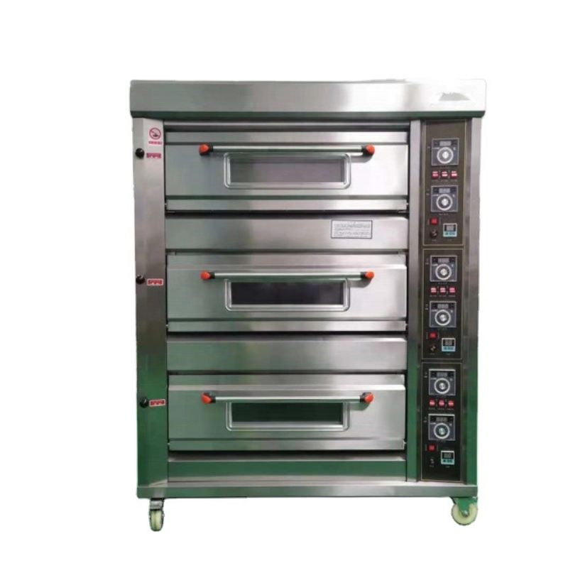 0.1kw Horno eléctrico de cubierta para pan 3 cubierta 12 bandejas Horno de gas de panadería con control de tiempo