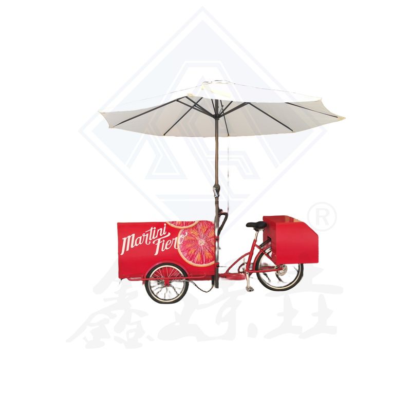 Larga vida útil Leche, té, jugo de bebidas Carrito de bicicletas para bocadillos Carro de comida móvil